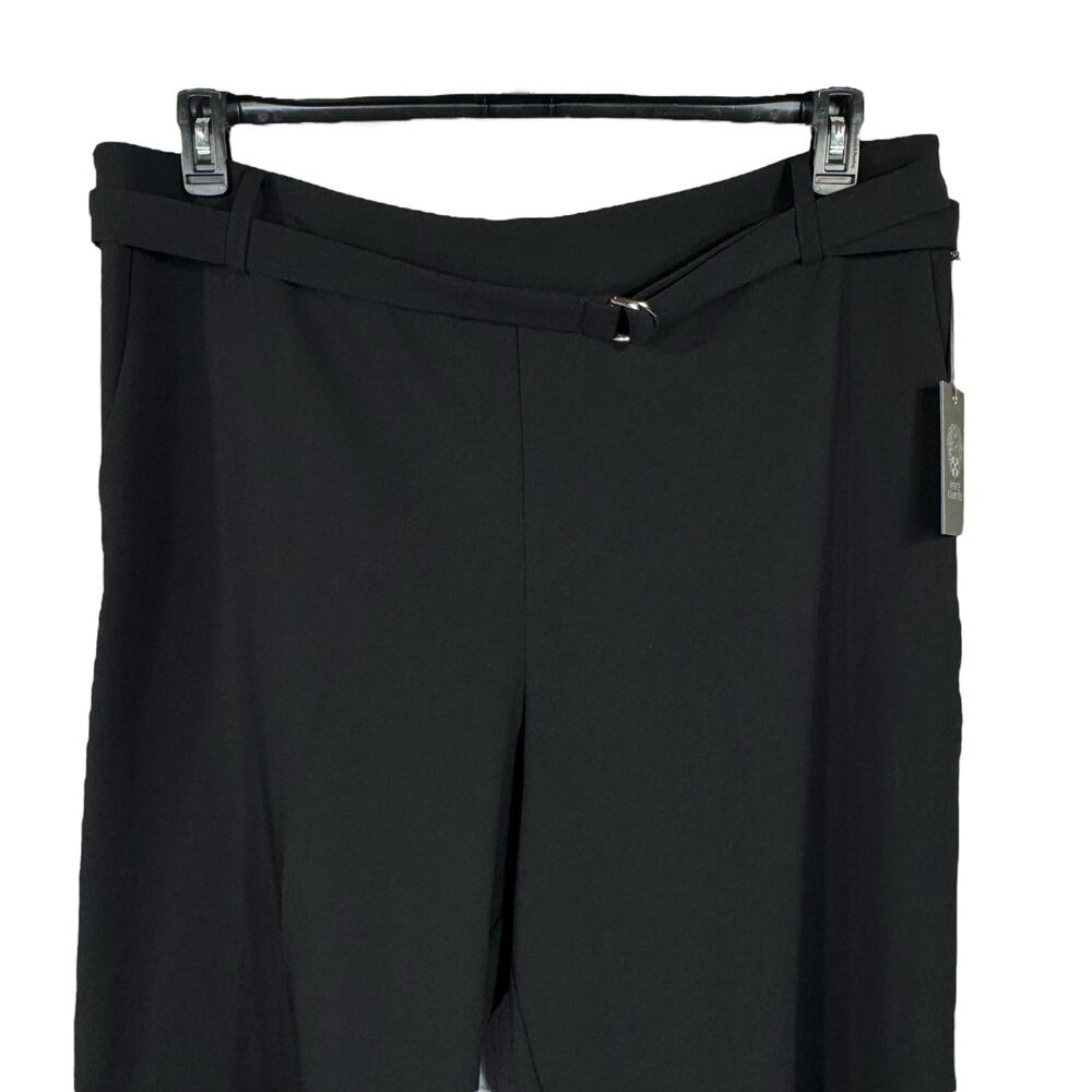 Vince Camuto SZ 18W Dress Pants Wide Leg Stretch Belted Side Zip Pockets Black - Picture 2 of 6